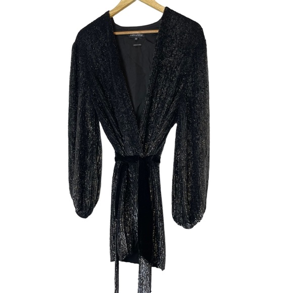 Celeb & BLOGGER FAVE RETROFETE Gabrielle Dress Robe Wrap Sequin Black NEW XS - Picture 12 of 13
